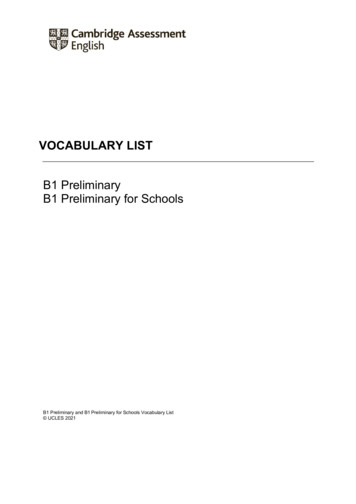 B1 Preliminary Vocabulary List - Cambridge English