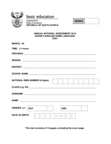 Englsih HL Grade 6 2012 - Western Cape