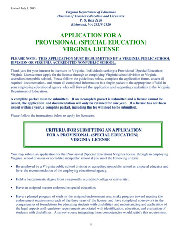 Application For A Provisional (Special Education) Virginia License