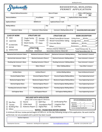 RESIDENTIAL BUILDING PERMIT APPLICATION - Stephenville, Texas