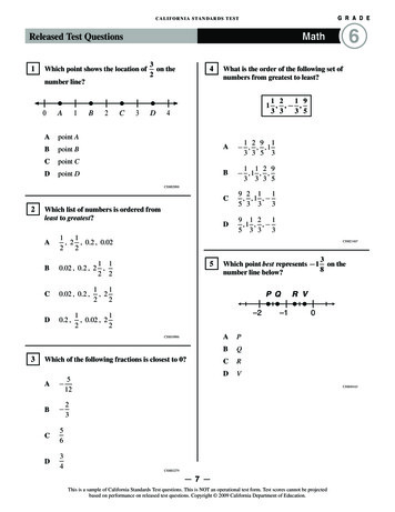 CALIFORNIA STANDARDS TEST GRADE Released Test Questions Math 6