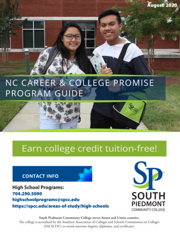 NC CAREER & COLLEGE PROMISE PROGRAM GUIDE - Union County Public Schools