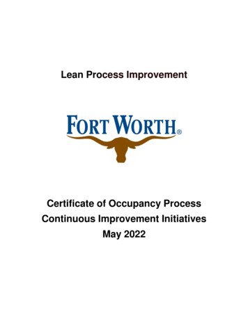 Certificate Of Occupancy Process Continuous Improvement Initiatives May .
