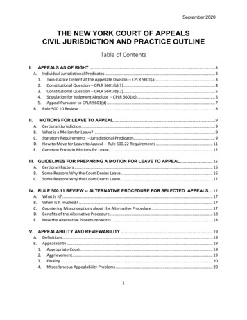 The New York Court Of Appeals Civil Jurisdiction And Practice Outline