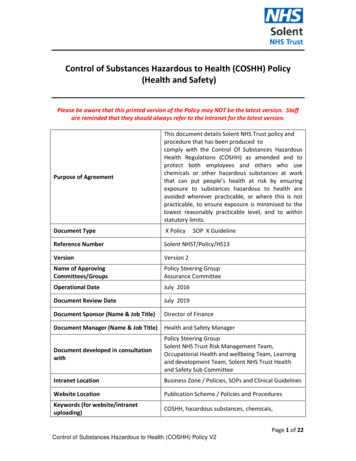 Control Of Substances Hazardous To Health COSHH Policy