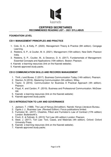 Certified Secretaries Recommended Reading List Foundation Level Cs11 .