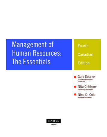 Management Of Fourth Human Resources: Canadian - Pearson