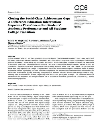 Closing The Social-Class Achievement Gap: The Author(s) 2014 A .