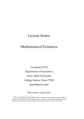 Lecture Notes Mathematical Ecnomics - TAMU