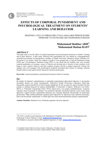 EFFECTS OF CORPORAL PUNISHMENT AND PSYCHOLOGICAL TREATMENT ON . - Ed