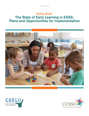 Policy Brief: The State Of Early Learning In ESSA: Plans And .
