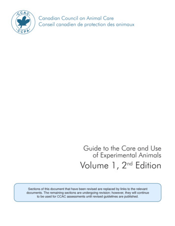 Guide To The Care And Use Of Experimental Animals, Volume 1, 2nd . - CCAC