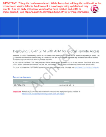 Deploying BIG-IP GTM With APM For Global Remote Access