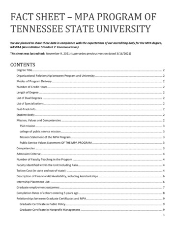 Fact Sheet - Mpa Program Of Tennessee State University