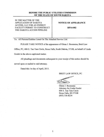 Application Of Dakota Notice Of Appearance Access, Llc For An Energy .