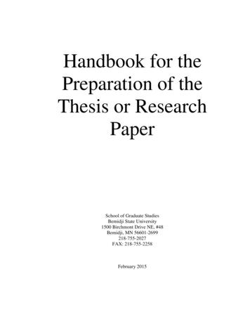Handbook For The Preparation Of The Thesis Or Research Paper