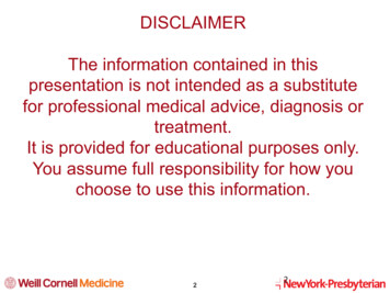 DISCLAIMER The Information Contained In This Presentation Is Not .