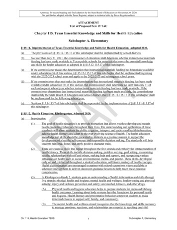 Chapter 115. Texas Essential Knowledge And Skills For Health Education .