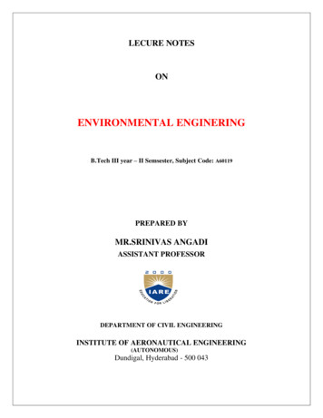 Lecture Notes On Environmental Engineering