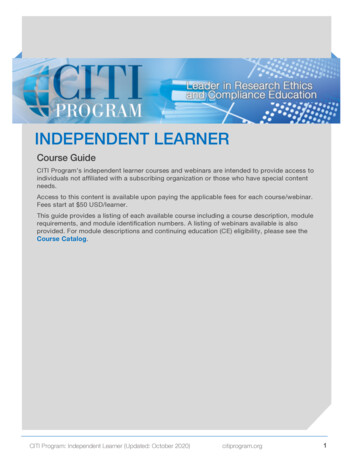 Independent Learner Course Guide (Oct 2020) - CITI Program