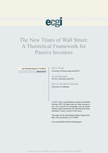The New Titans Of Wall Street: A Theoretical Framework For Passive .