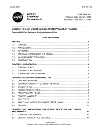Subject: Foreign Object Damage (FOD) Prevention Program - NASA