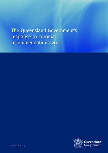 The Queensland Government's Response To Coronial Recommendations 2012