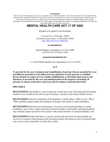 Mental Health Care Act 17 Of 2002 - Hpcsa