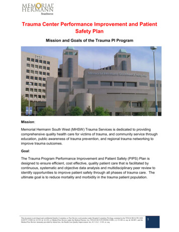 Trauma Center Performance Improvement And Patient Safety Plan