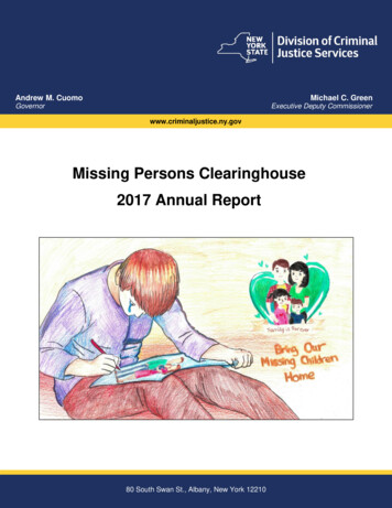 Missing Persons Clearinghouse 2017 Annual Report - NY DCJS