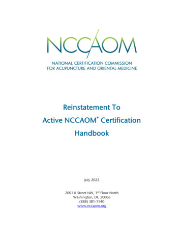 Reinstatement To Active NCCAOM Certification Handbook