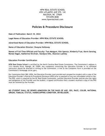Policies & Procedure Disclosure - HPW Real Estate School