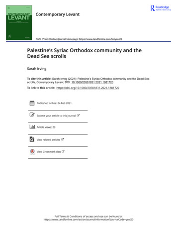 Palestine's Syriac Orthodox Community And The Dead Sea Scrolls