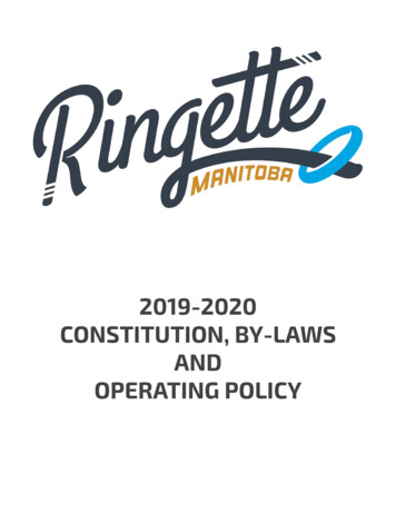 2020 CONSTITUTION, BY LAWS AND OPERATING POLICY - Ringette Manitoba