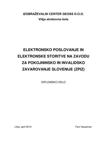 Elektronsko Poslovanje In Elektronske Storitve Na Zavodu Za Pokojninsko .