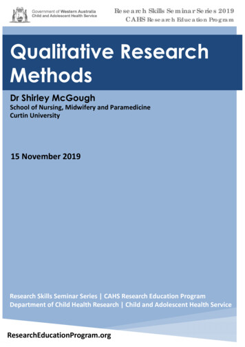 Qualitative Research Methods - Perth Children's Hospital