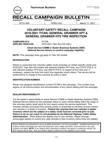 Voluntary Safety Recall Campaign 2018-2021 Titan; General Grabber Apt .