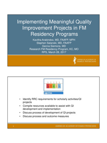 Implementing Meaningful Quality Improvement Projects In FM Residency .