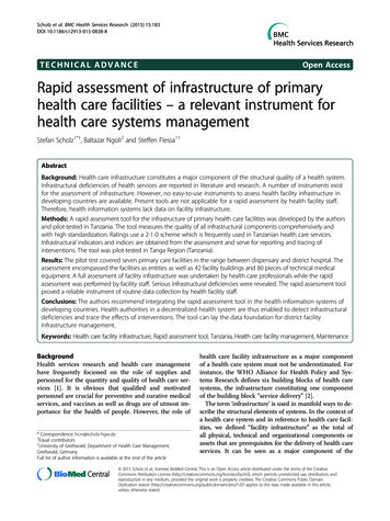 Rapid Assessment Of Infrastructure Of Primary Health Care Facilities .