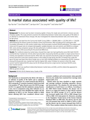 RESEARCH Open Access Is Marital Status Associated With Quality Of Life?
