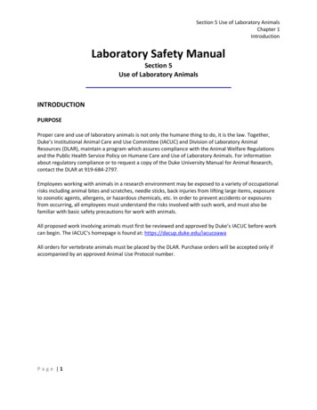 Section 5 Use Of Laboratory Animals INTRODUCTION