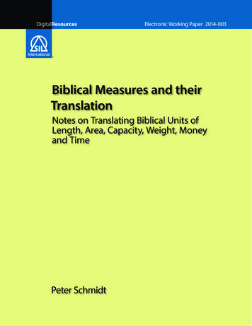Biblical Measures And Their Translation - SIL