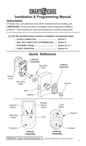 Installation & Programming Manual - Weiser Lock
