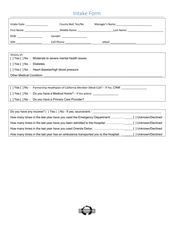 Intake Form - National Health Care For The Homeless Council