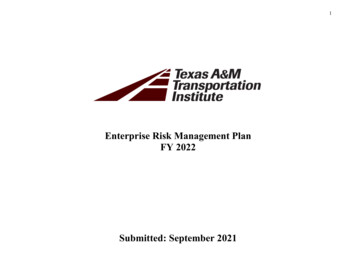 Enterprise Risk Management Plan: FY 2022 - TAMU