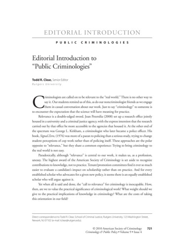 Editorial Introduction To Public Criminologies - College Of Liberal Arts