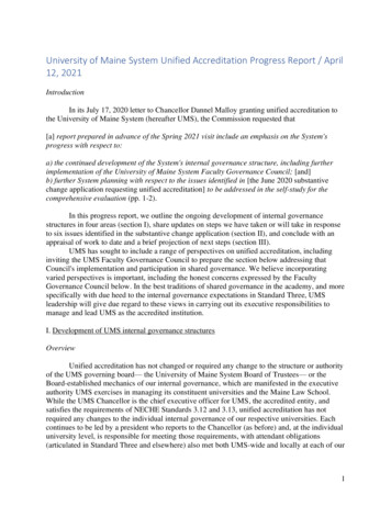 University Of Maine System Unified Accreditation Progress Report .