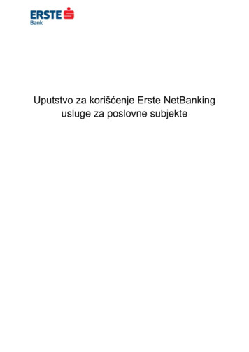 Uputstvo Za Korišćenje Erste NetBanking Usluge Za Poslovne Subjekte