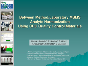 Between Method/Laboratory MSMS Analyte Harmonization Using CDC . - APHL