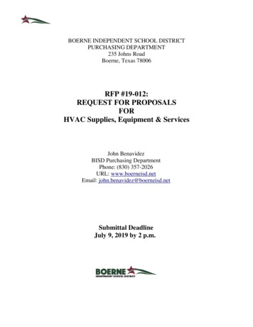 RFP #19-012: REQUEST FOR PROPOSALS FOR HVAC Supplies, Equipment & Services